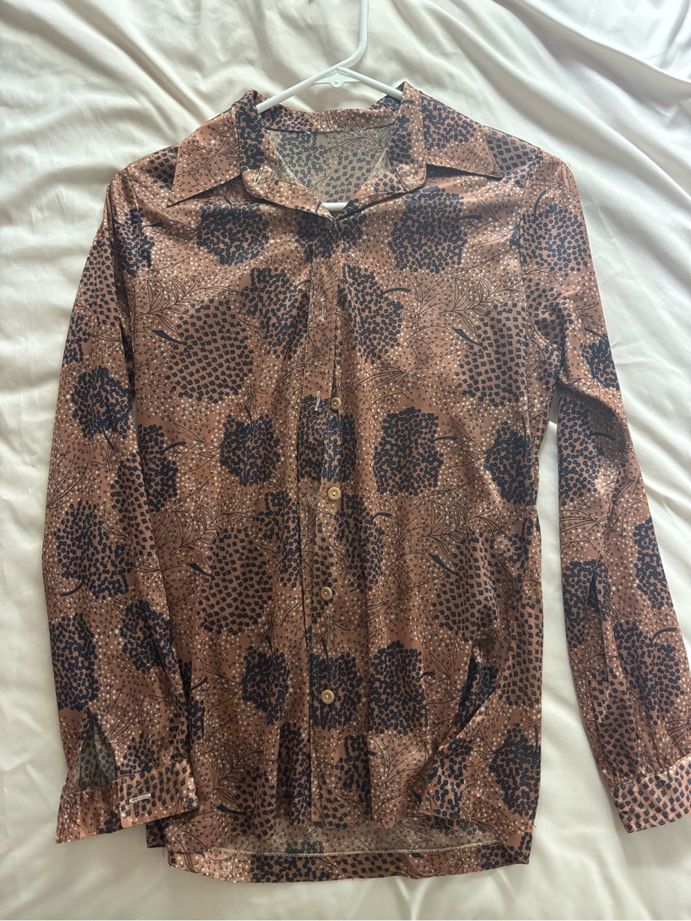 Vintage Brown and Black Floral-Print Long Sleeve Blouse
